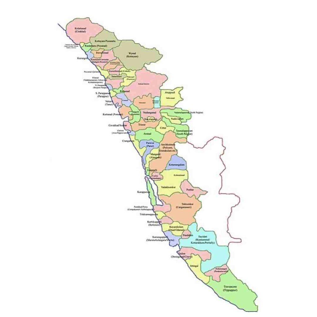 Travancore and Attingal map, Kerala