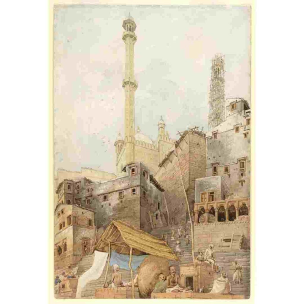 Aurangzeb’s mosque, watercolour by James Prinsep